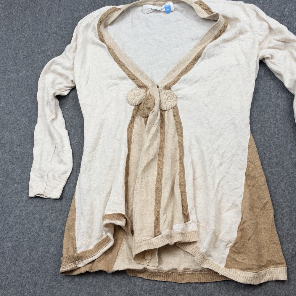 Anthropologie Sparrow Women's M Cream Tan Rosette Cotton Cardigan Sweater
